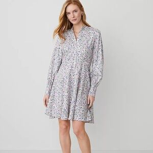 Ann Taylor Floral Puff Sleeve Flare Dress